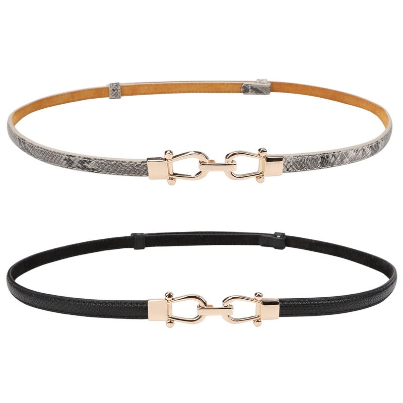 JASGOOD Leather Skinny Women Belt Ladies Thin Waist Belts Plus Size Adjustable for Jeans Pants Dresses with Metal Buckle - Image 1